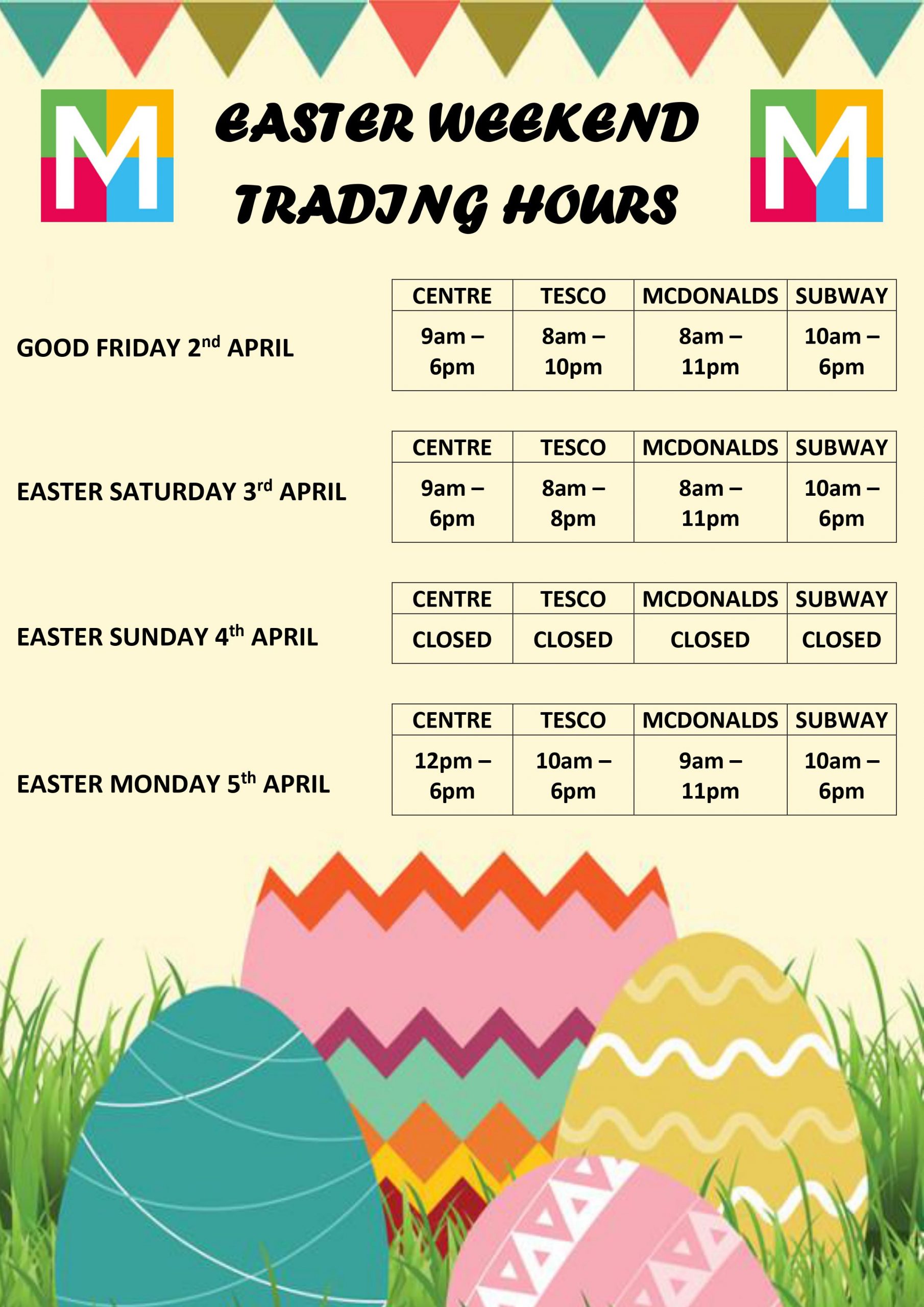 EASTER TRADING HOURS « Monaghan Shopping Centre