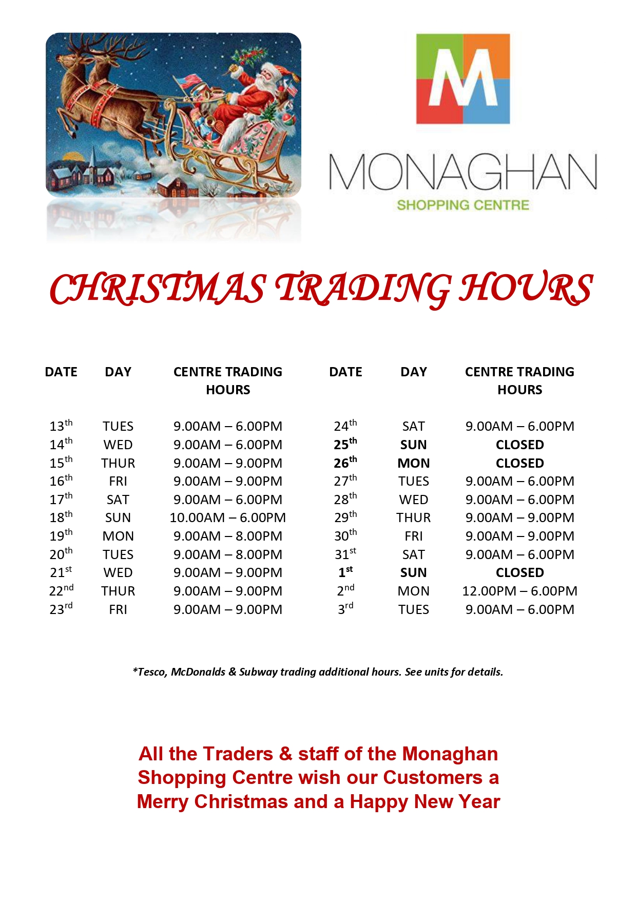 monaghan post office opening hours today